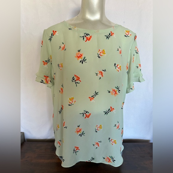 Ann Taylor Tops - Ann Taylor Floral Blouse - Light Green with Orange Accents